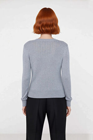 Kadın Kış Sezonu İçin Regular Kalıp Saç Örgü Dokulu Bisiklet Yaka Nakış Detaylı Triko Kazak