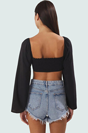 Şık Viskoz Bluz Büzgülü Detay Uzun Kollu Yazlık Plaj Tarzı Yüksek Kalite Mükemmel Uyum