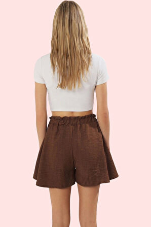 Kadın Pamuklu Dokuma Şort Straight Siluet Yüksek Bel Günlük Kombinler Yaz Aylarının Vazgeçilmezi