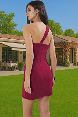 Şık Tek Omuz Mini Elbise Fırfırlı Dokuma Finike Yazlık Elbise Uzun Ömürlü Günlük Kullanım İçin