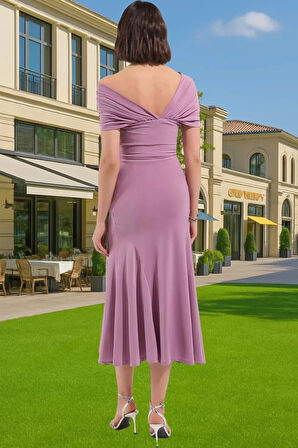 Rahat Asimetrik Yaka Kısa Kollu Örme Elbise Premium Kalite Yüksek Kalite Premium Kalite Rahat Ve Şık