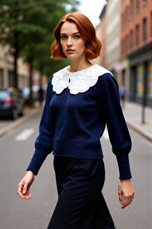 Kadın Regular Kalıp Triko Kazak Gömlek Yaka Detaylı Kışlık Günlük Kombinler İçin İdealdir Kaliteli