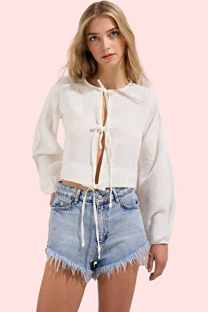 Kadın Keten Crop Gömlek Basic Siluet Fitted Kalıp Rahat Yaz Kombinleri Stilin Buluştuğu Yer