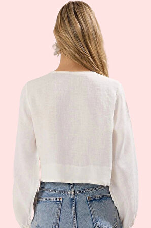 Kadın Keten Crop Gömlek Basic Siluet Fitted Kalıp Rahat Yaz Kombinleri Stilin Buluştuğu Yer