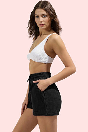 Kadın Pamuk Mini Şort Nefes Alan Müslin Kumaş Rahat Relaxed Kalıp Yazlık Plaj Şortu Günlük Kullanım