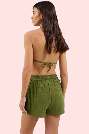 Kadın Pamuk Mini Şort Nefes Alan Müslin Kumaş Rahat Relaxed Kalıp Yazlık Plaj Şortu Günlük Kullanım