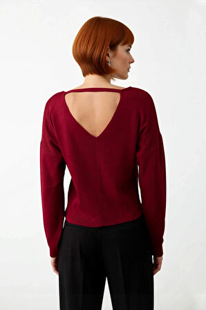 Kadın V Yaka Triko Kazak Düz Desen Regular Kalıp Korse Dikiş Detayı Uzun Kol Gündüz Gece Kaliteli