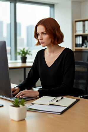 Kadın V Yaka Triko Kazak Düz Desen Regular Kalıp Korse Dikiş Detayı Uzun Kol Gündüz Gece Kaliteli