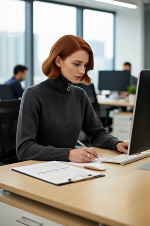 Kadın Konforlu Selanik Dokuma Fermuarlı Dik Yaka Triko Kazak Günlük Kış Stilinize Fark Katın