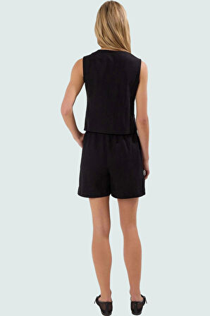 Yazlık Şort Bluz Takım; Keten Görünümlü Yüksek Bel Pamuklu Rahat Mükemmel Uyum