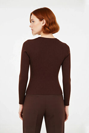 Kadın Fitted Uzun Kol Bisiklet Yaka Triko Kazak Fitilli Düz Desen Akrilik Günlük Şıklık Kaliteli