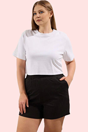 Kadın Yüksek Bel Boru Paça Örme Kısa Şort Rahat Günlük Stil Hafta Sonu Yaz Aylarının Vazgeçilmezi