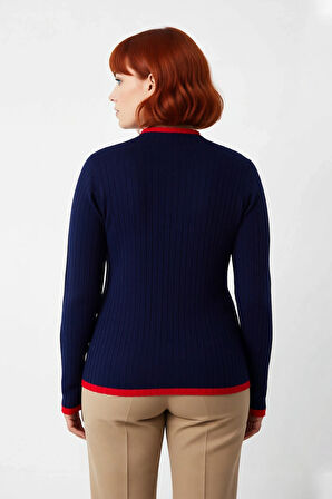 Kadın Akrilik Fitted Kesim Dik Yaka Fitilli Triko Kazak Standart Kol Günlük Rahatlık İçin İdeal