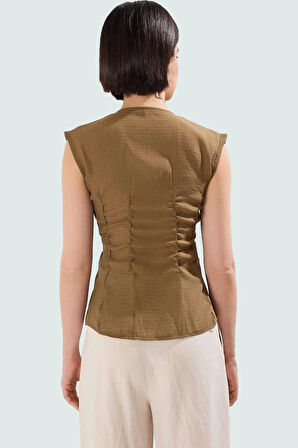 Dokuma Viskoz Bluz V Yaka Fitted Kolsuz Yazlık Rahat Yüksek Kalite Dayanıklı Malzeme