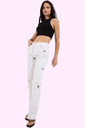 Kadın Pamuk Denim Wide Leg Pantolon Normal Bel Düz Desen Rahat Günlük Kullanım Özel Günler