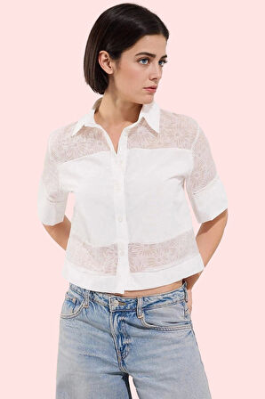 Kadın Viskoz Karışımlı Düz Desen Crop Gömlek Günlük Ofis Şıklığı Yaz Aylarının Vazgeçilmezi