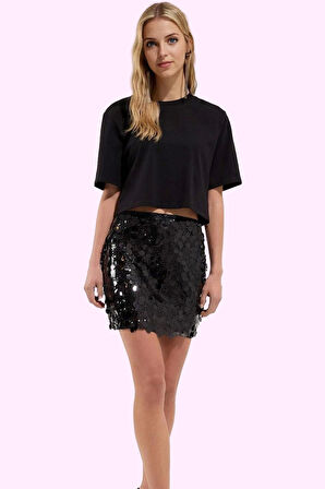 Kadın Parıltılı Mini Etek; Örme Kumaş Şık Gece Görünümü Günlük Kullanım Yaz Aylarının Vazgeçilmezi