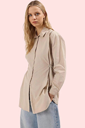 Kadın Günlük Gömlek; Uzun Kollu Pamuklu Yandan Bağcık Detaylı Regular Kalıp Modern Tasarım