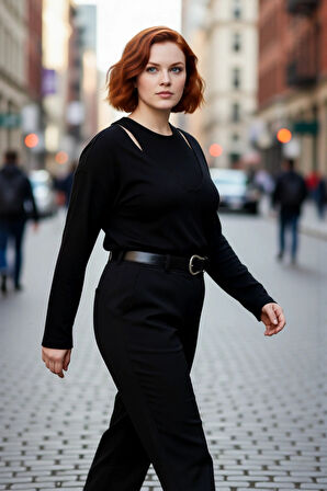 Kadın Regular Kalıp Akrilik Triko İkili Bluz Kazak Takımı V Yaka Kesimli Düz Desen Standart Kollu