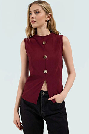 100 Polyester Scuba Krep Kadın Yazlık Örme Yelek Bisiklet Yaka Regular Günlük Kullanım İçin