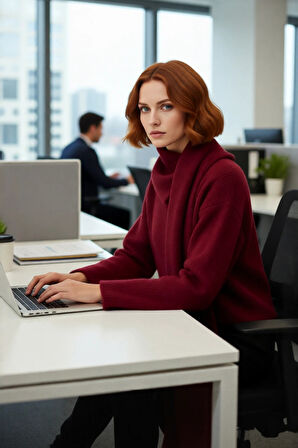 Kadın Kış Sezonu Regular Kalıp Şal Yaka Düşük Kol Kalın Crop Triko Kazak Günlük Rahat Stil