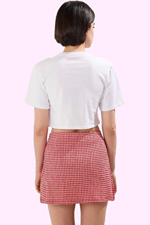 Kadın Slim Fit Kareli Mini Örme Etek Şort Detaylı Rahat Yazlık Günlük Kullanım Özel Günler