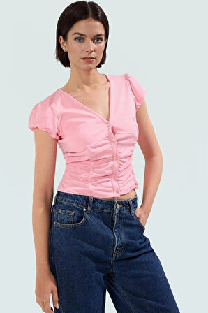 Kısa Kollu Pamuklu Elastanlı Bluz Vücut Şekillendirici V Yaka Rahat Ve Şık Kaliteli İşçilik