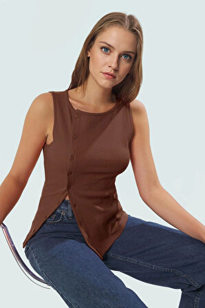 Rahat ve Şık Kolsuz Örme Bluz Pamuklu Kaşkorse Kumaş Konforlu Kesim Uzun Ömürlü