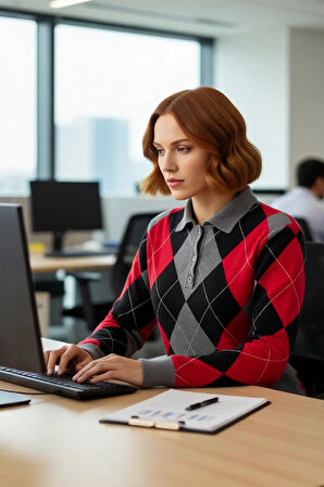 Kadın Soğuk Havaların Gözdesi Baklava Desenli Polo Yaka Triko Kazak Konforlu ve Şık Kaliteli