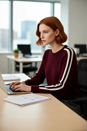 Kadın Renk Bloklu Oversize Bisiklet Yaka Triko Kazak Soğuk Havalar İçin Modern ve Trend Bir Seçim