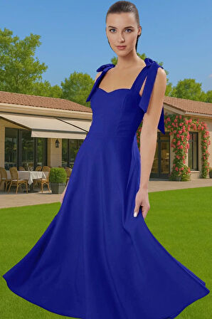 Feminen A Kesim Midi Abiye Elbise Polyester Elastan Dokuma Kumaştan Günlük Kullanım İçin