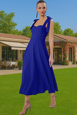 Feminen A Kesim Midi Abiye Elbise Polyester Elastan Dokuma Kumaştan Günlük Kullanım İçin