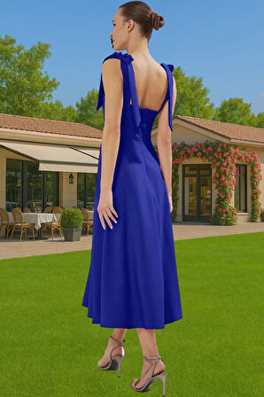 Feminen A Kesim Midi Abiye Elbise Polyester Elastan Dokuma Kumaştan Günlük Kullanım İçin