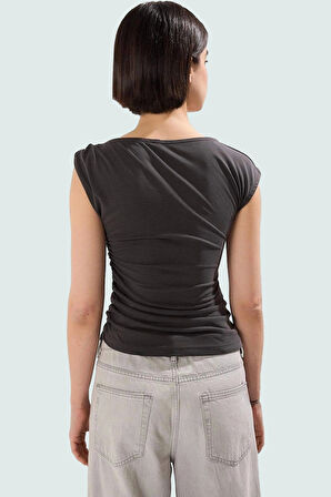 100 Modal Premium Örme Bluz Aksesuarlı Asimetrik Yaka Rahat Günlük Modern Stil