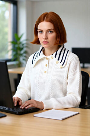 Kadın Oversize Düşük Kol Devrik Yaka Selanik Dokuma Triko Kazak Sonbahar Kış İçin Modern ve Konforlu