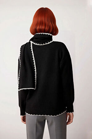 Kadın Oversize Kalıp Dik Yaka Triko Kazak Şal Aksesuarı İle Kış Stilinizi Tamamlayın Kaliteli