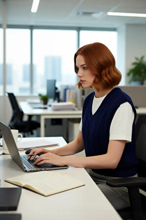 Kadınlara Özel Regular Kalıp V Yaka Saç Örgü Desenli Crop Kolsuz Triko Süveter Şıklığı Kaliteli