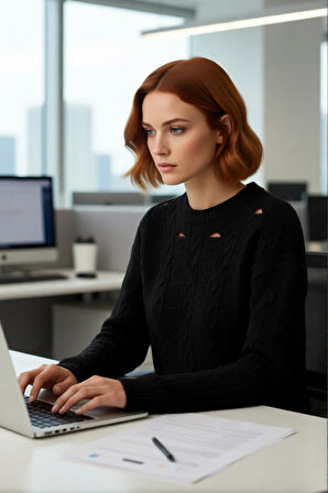 Kadın Oversize Geniş Kalıp Ajurlu Delikli Bisiklet Yaka Düşük Kol Triko Crop Kazak Şıklığı