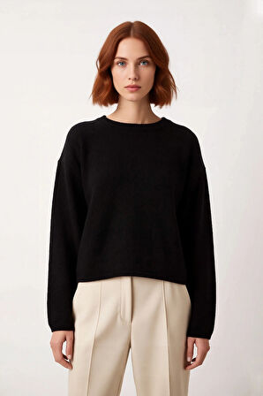 Kadın Geniş Kalıp Düz Desen Bisiklet Yaka Triko Kazak Soğuk Havalar İçin İdeal Rahatlık Kaliteli