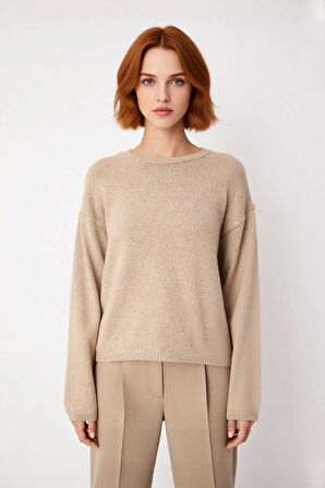 Kadın Geniş Kalıp Düz Desen Bisiklet Yaka Triko Kazak Soğuk Havalar İçin İdeal Rahatlık Kaliteli