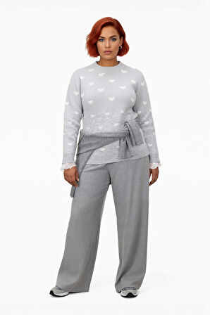 Kadınlara Özel Kalın Triko Kazak Kalp Desenli Bisiklet Yaka Reglan Kol Kış Şıklığı Sunar Kaliteli