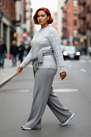 Kadınlara Özel Kalın Triko Kazak Kalp Desenli Bisiklet Yaka Reglan Kol Kış Şıklığı Sunar Kaliteli