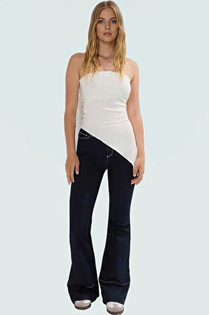 Asimetrik Straplez Bluz Viskon Ribana Yazlık Rahat Seçkin Malzeme Zarifane Tasarım