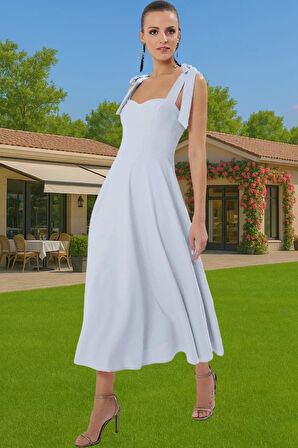 Feminen A Kesim Midi Abiye Elbise Polyester Elastan Dokuma Kumaştan Günlük Kullanım İçin