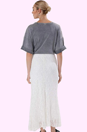 Kadın Maxi Boy Dantel Etek Asimetrik Kalıp Örme Kumaş Renk Gündüz Ve Gece Günlük Kombinler