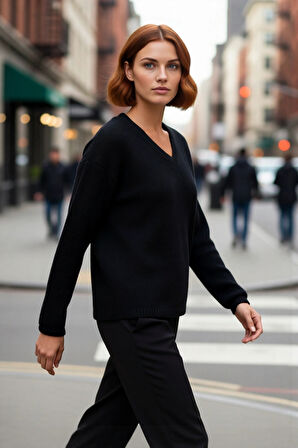 Kadın Düşük Kol V Yaka Triko Kazak Regular Kalıp İle Kış Şıklığı ve Konfor Bir Arada Kaliteli