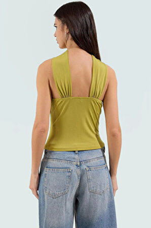 Basic Kolsuz Örme Bluz V Yaka Fitted Kalıp Günlük Kullanım Profesyonel Görünüm