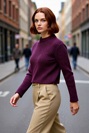 Kadınlara Özel Rahat Regular Kesim Crop Triko Kazak Fitilli Dokusu İle Kış Stilinizi Tamamlayın