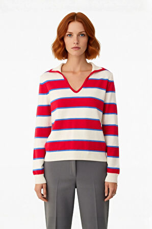 Modern Kadın Polo Yaka Triko Kazak Regular Kalıp İnce Dokusuyla Sonbahar Kış Stiline Yeni Bir Hava