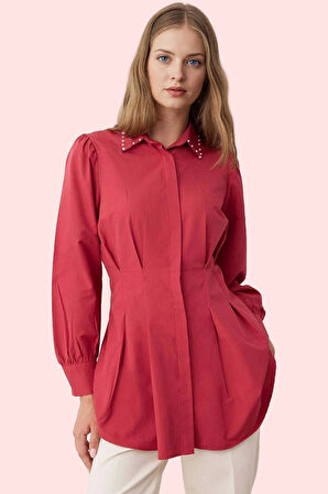 Kadın İncili Detaylı Belden Oturan Gömlek Ramadan Koleksiyonu Günlük Yaz Aylarının Vazgeçilmezi